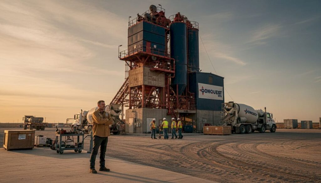 Supervisor beside oil industry batch plant