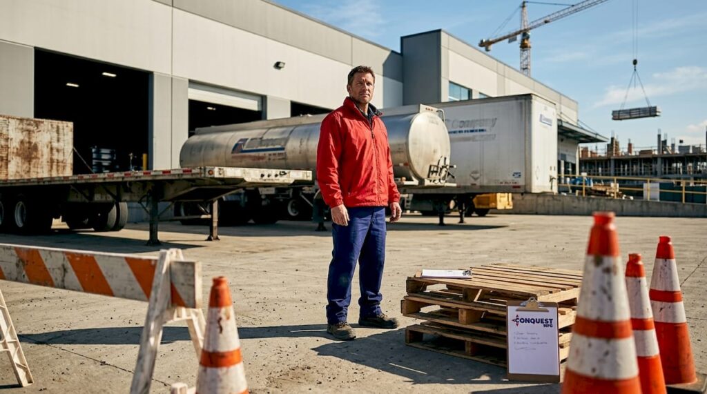 Operations manager surveying industrial trailer yard
