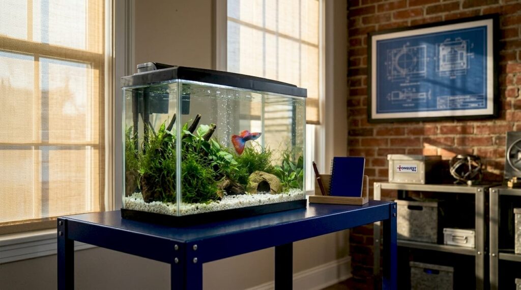 Colorful guppy fish swimming in home aquarium