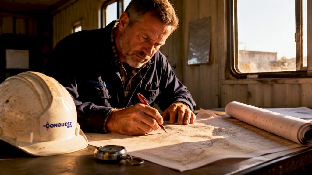 Logistics manager reviewing haul route map