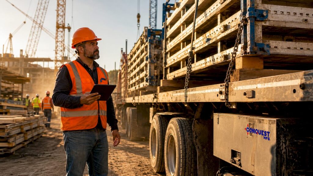 Logistics manager inspecting semi trailer load