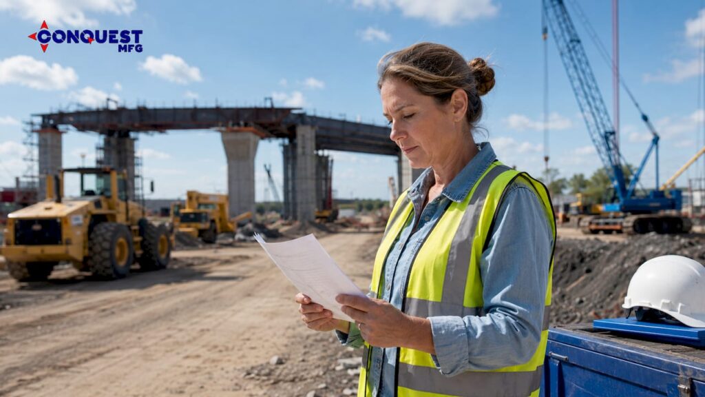 Project manager reviewing bridge equipment checklist