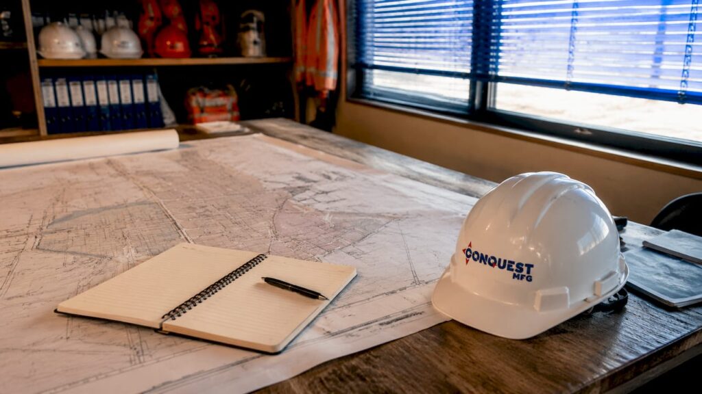 Construction site planning with branded equipment