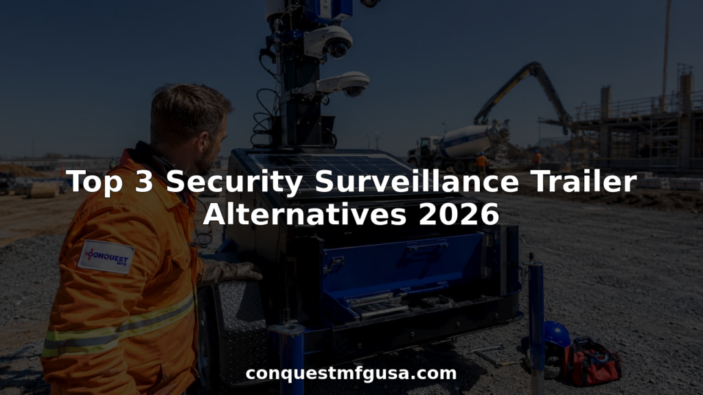 Engineer inspecting security surveillance trailer outdoors