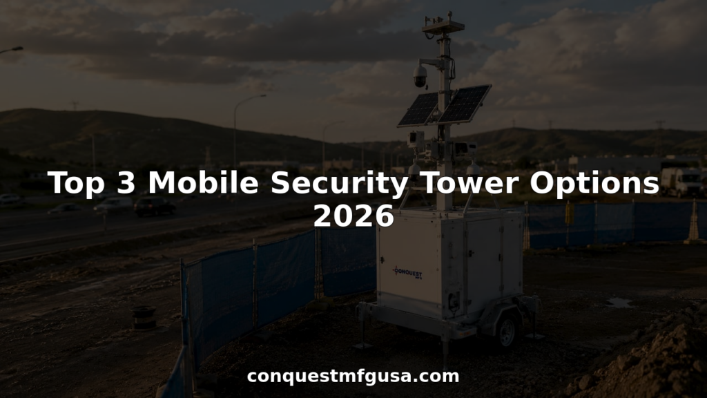 Mobile security tower deployed at construction site with clear brand logo