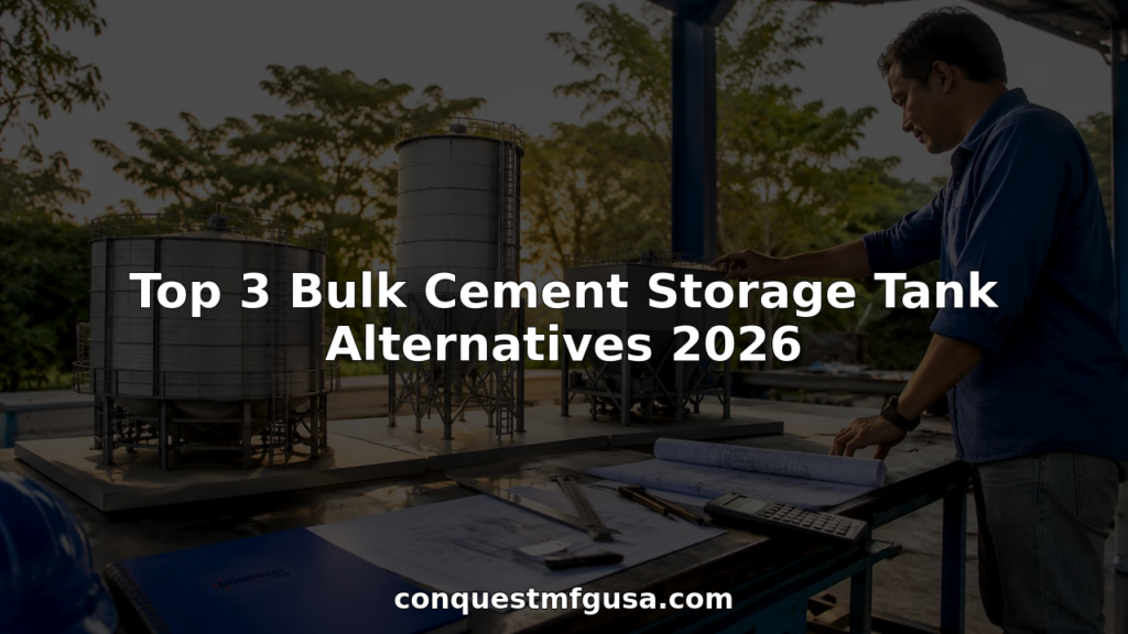 Scale models of cement storage tank alternatives on table