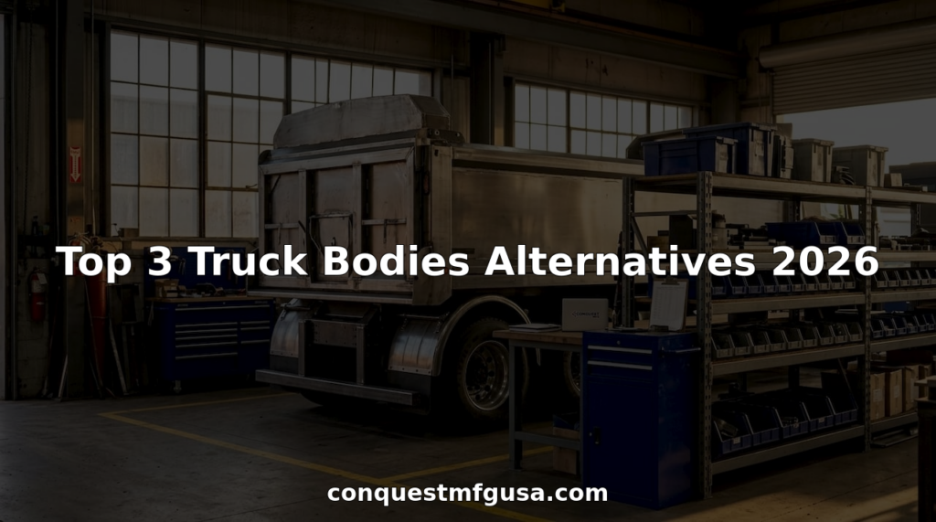Truck body manufacturing facility with branded logo and equipment