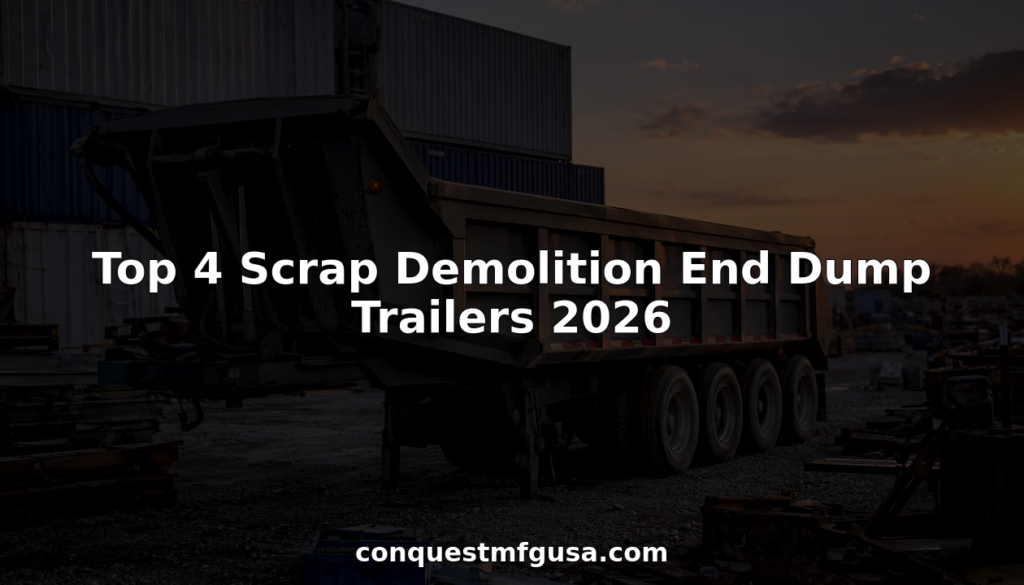 Heavy-duty scrap demolition end dump trailer in industrial yard