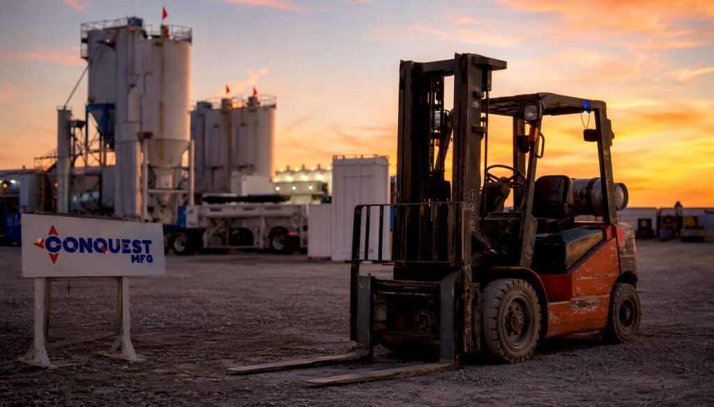 Industrial oilfield bulk storage yard with silos