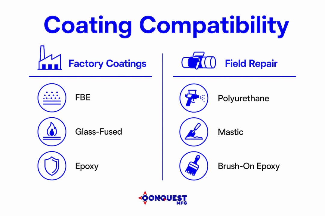 Infographic comparing factory coatings and field repair options for steel tanks