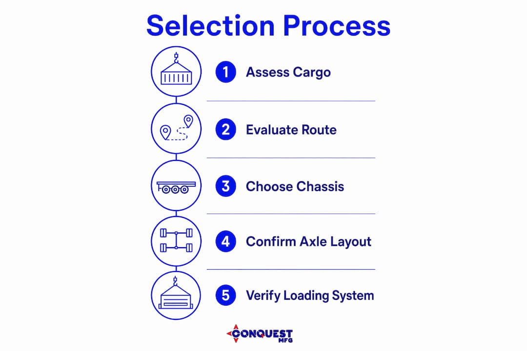 Infographic showing freight equipment selection process steps