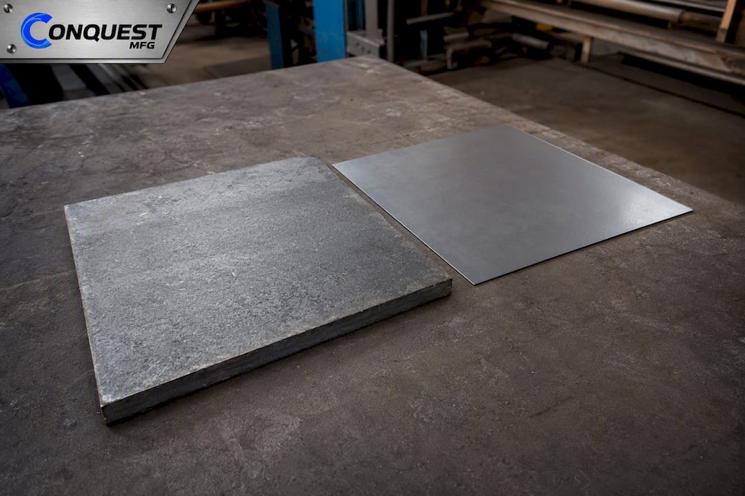 Close-up of two different steel plates for fabrication